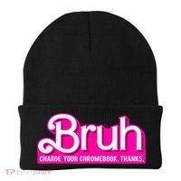 Bruh Charge Your Chromebook Thanks Pink Funny Teacher School Beanie thumb 0