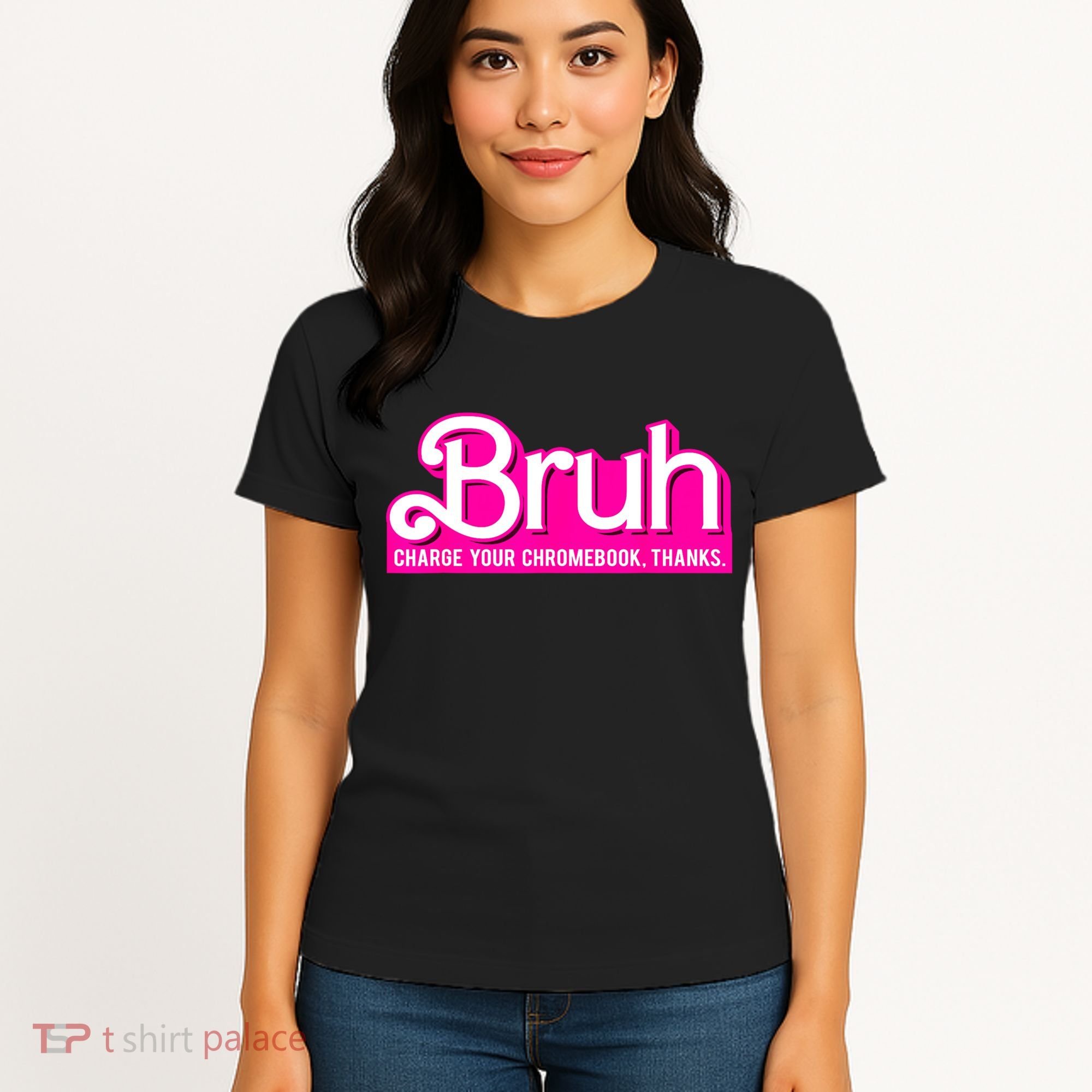 Bruh Charge Your Chromebook Thanks Pink Funny Teacher School Women's T-Shirt