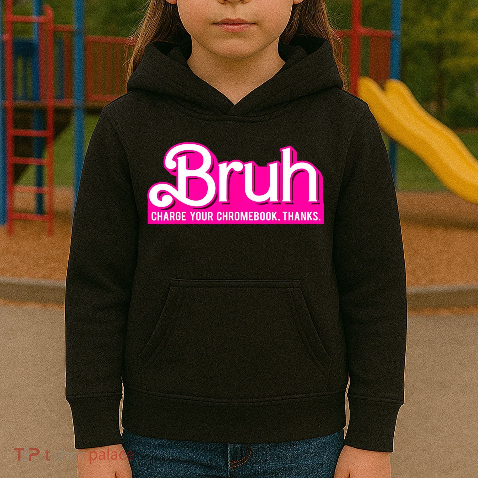 Bruh Charge Your Chromebook Thanks Pink Funny Teacher School Kids Hoodie