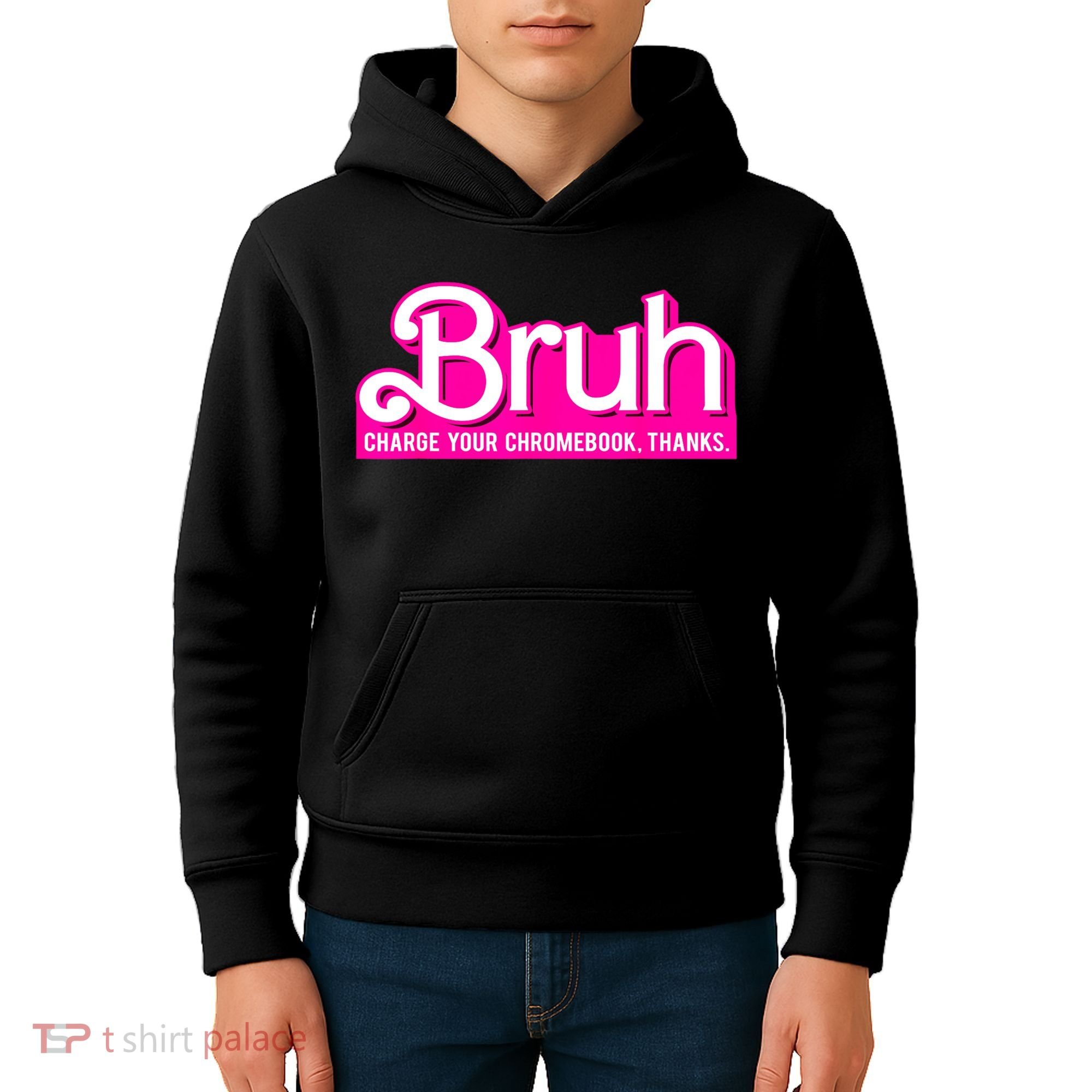 Bruh Charge Your Chromebook Thanks Pink Funny Teacher School Kids Hoodie