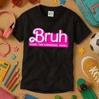 Bruh Charge Your Chromebook Thanks Pink Funny Teacher School Kids T-Shirt thumb 3