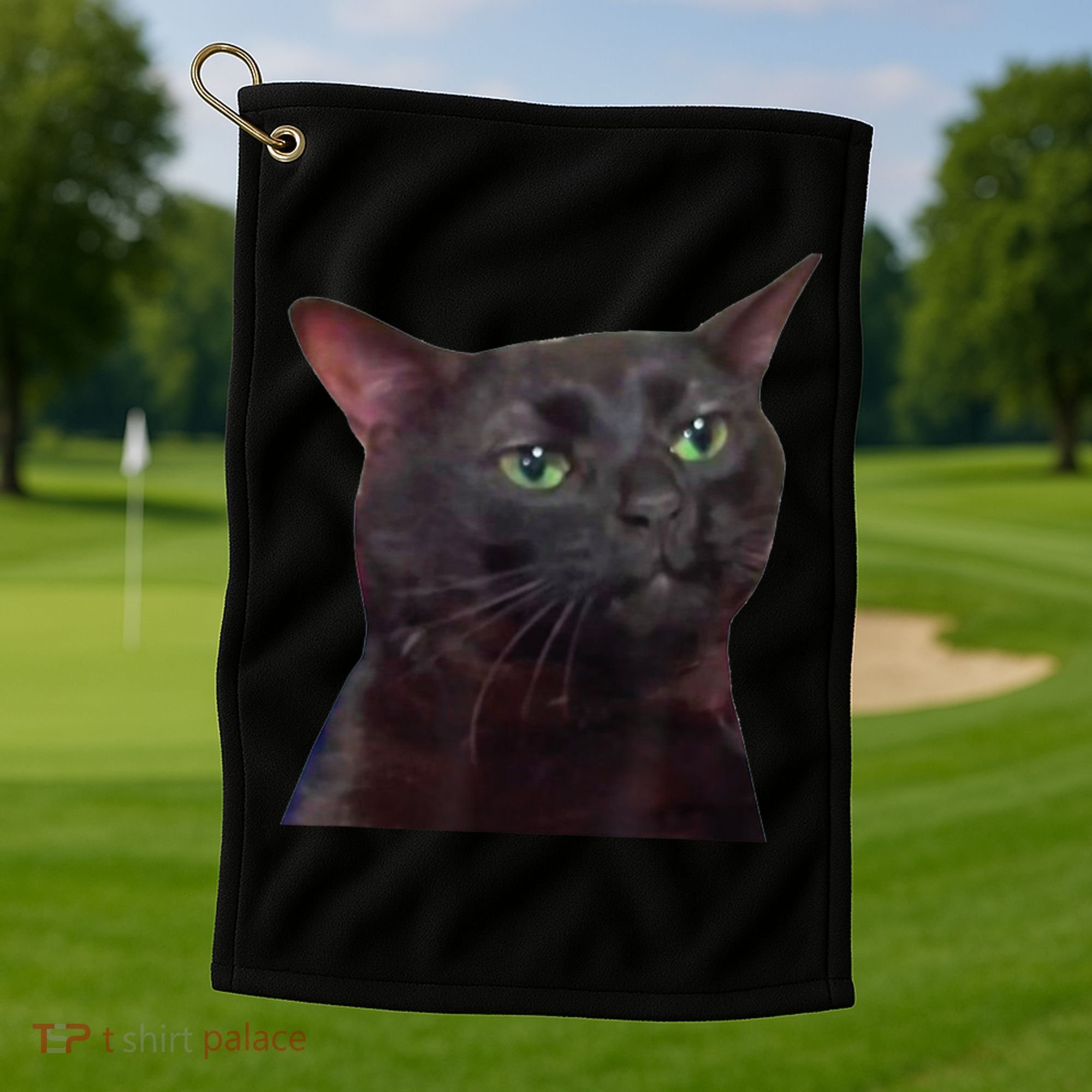 Black Cat Zoning Out Golf Towel
