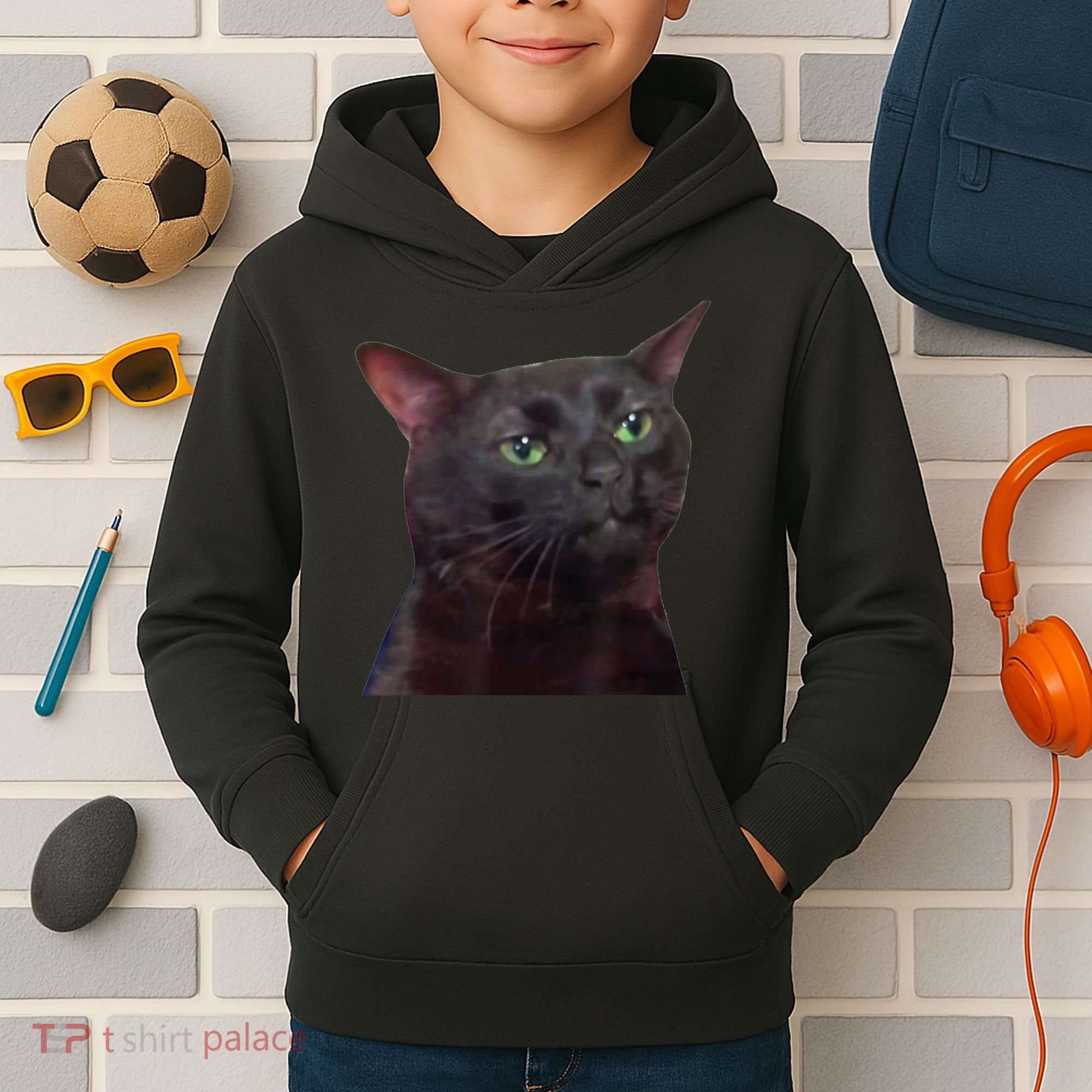 Black Cat Zoning Out Kids Hoodie