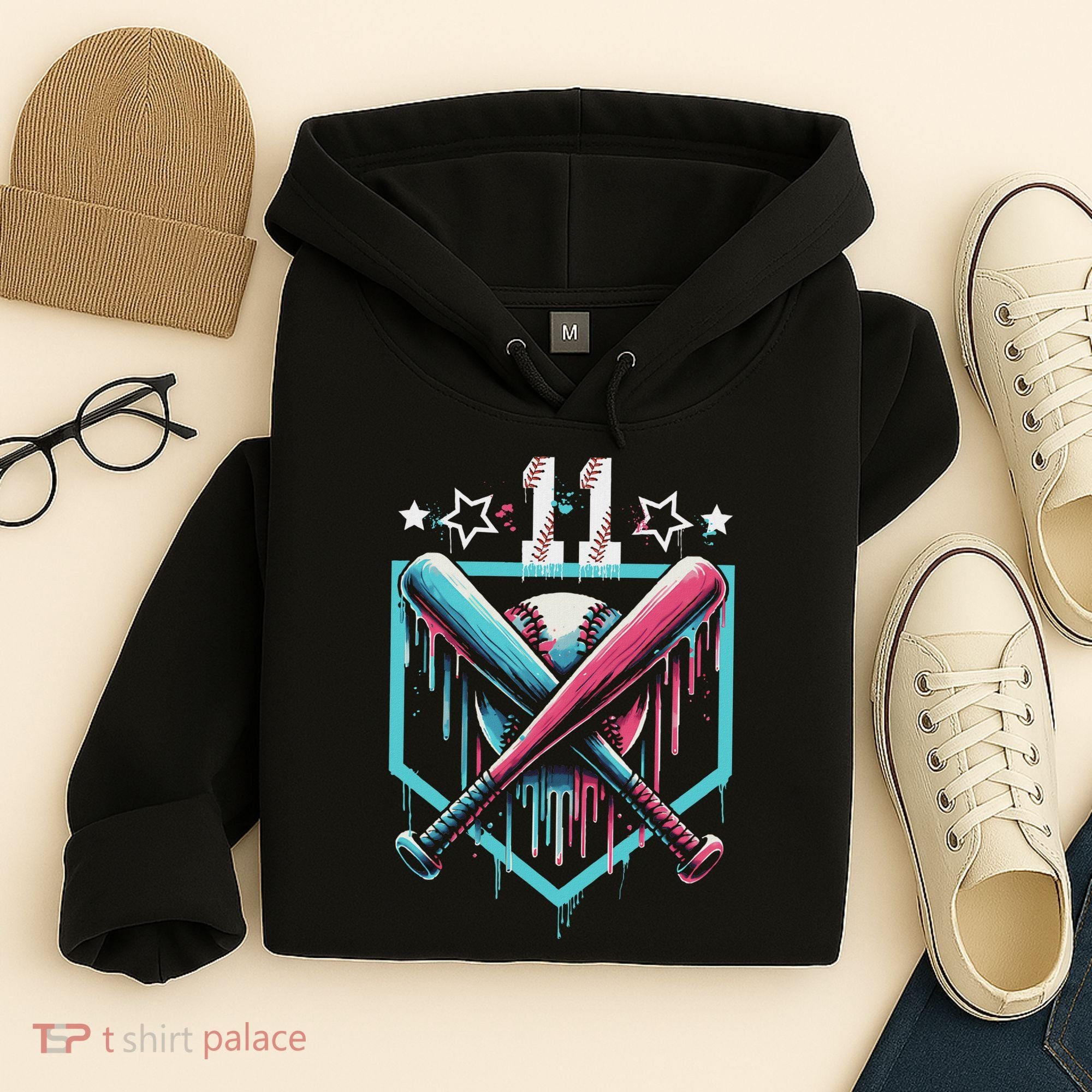 Baseball Drip 11th Birthday Number 11 11 Year Old Hoodie
