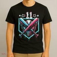 Baseball Drip 11th Birthday Number 11 11 Year Old T-Shirt thumb 3