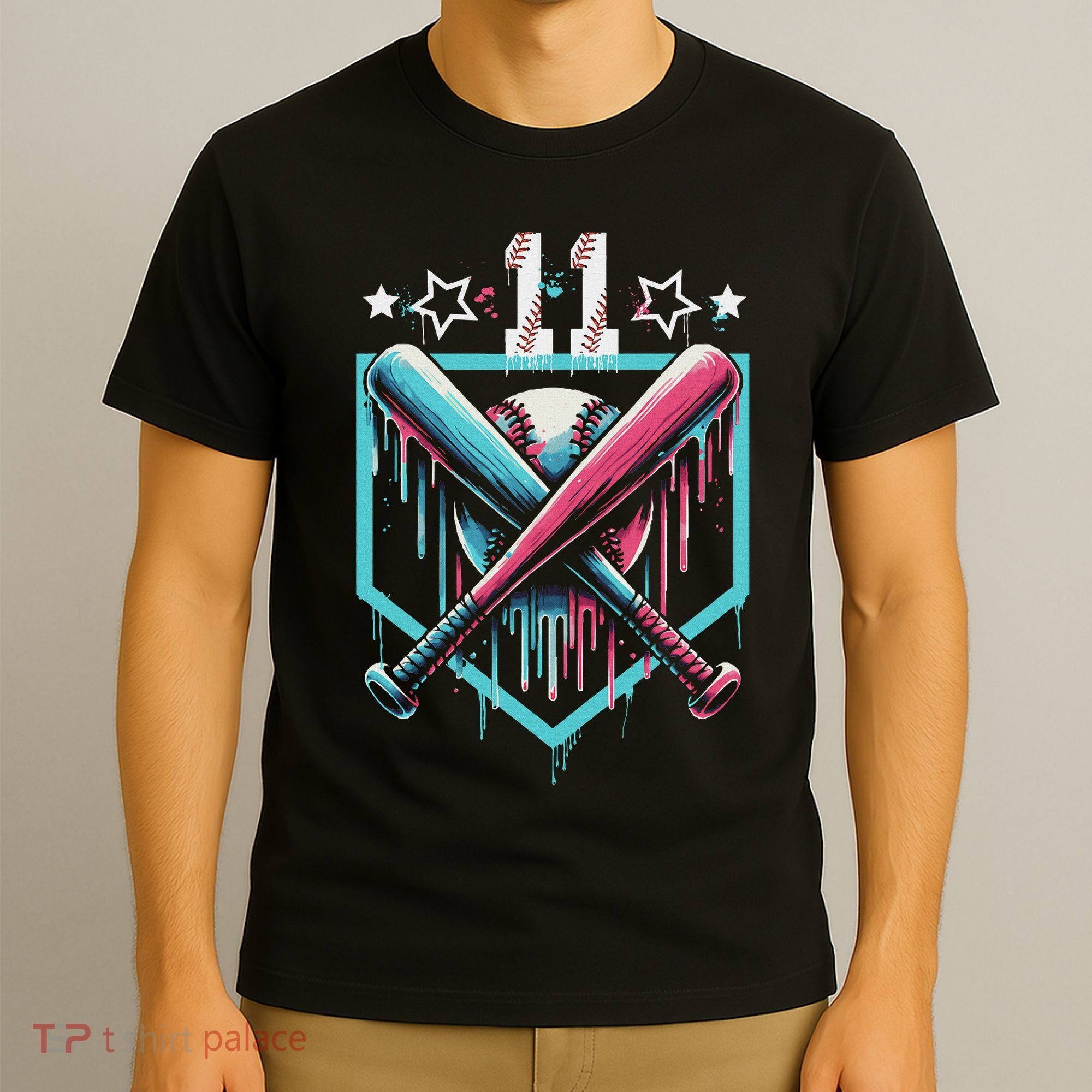 Baseball Drip 11th Birthday Number 11 11 Year Old T-Shirt