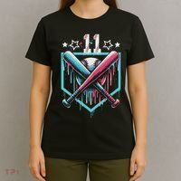 Baseball Drip 11th Birthday Number 11 11 Year Old T-Shirt thumb 4