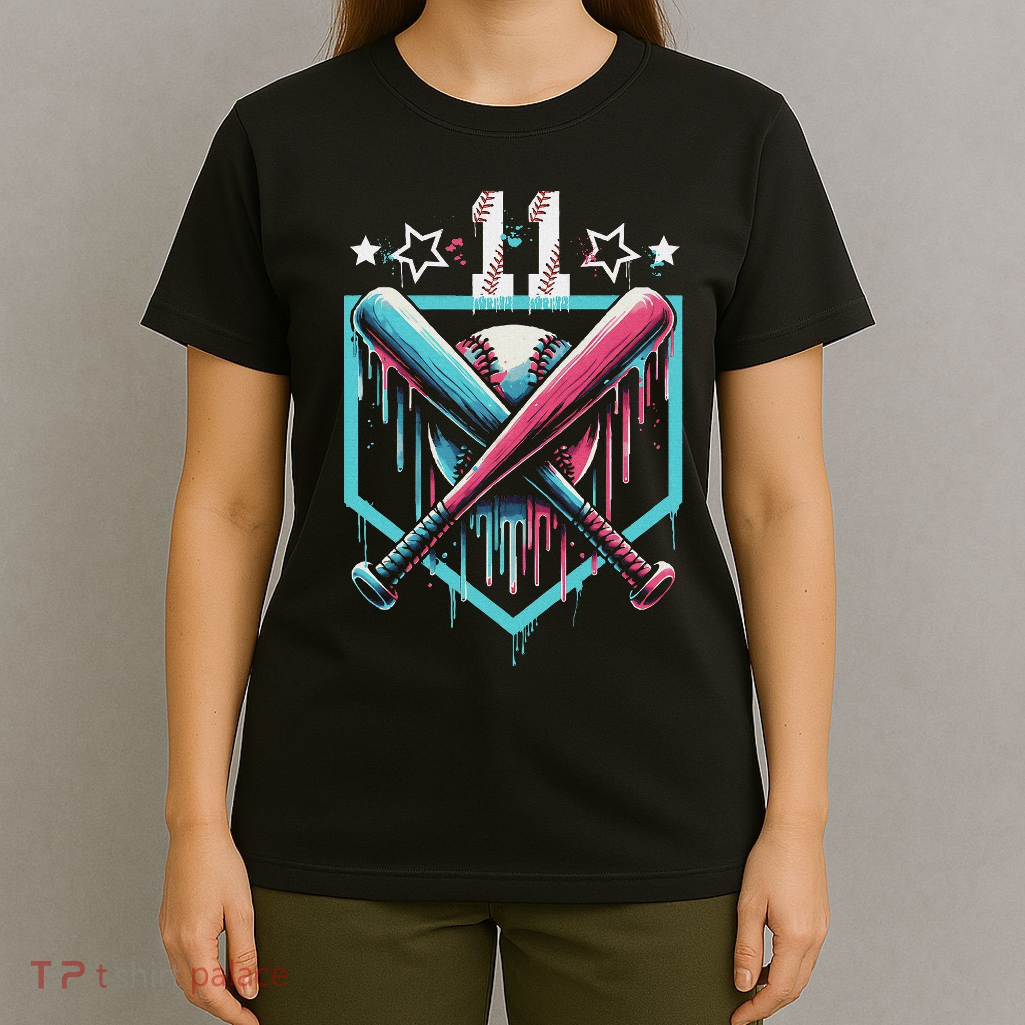 Baseball Drip 11th Birthday Number 11 11 Year Old T-Shirt