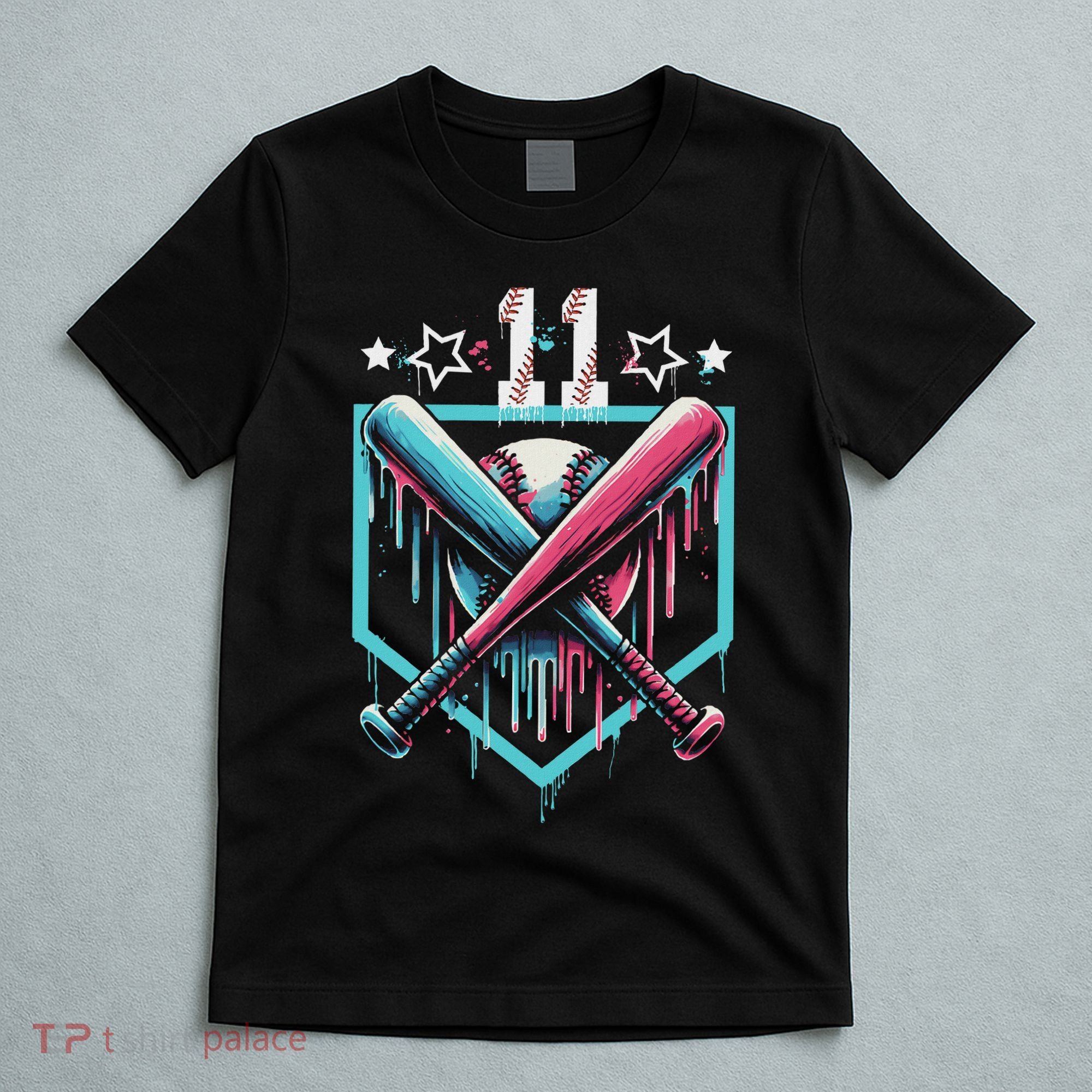 Baseball Drip 11th Birthday Number 11 11 Year Old T-Shirt