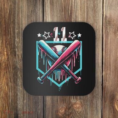 Baseball Drip 11th Birthday Number 11 11 Year Old Coaster