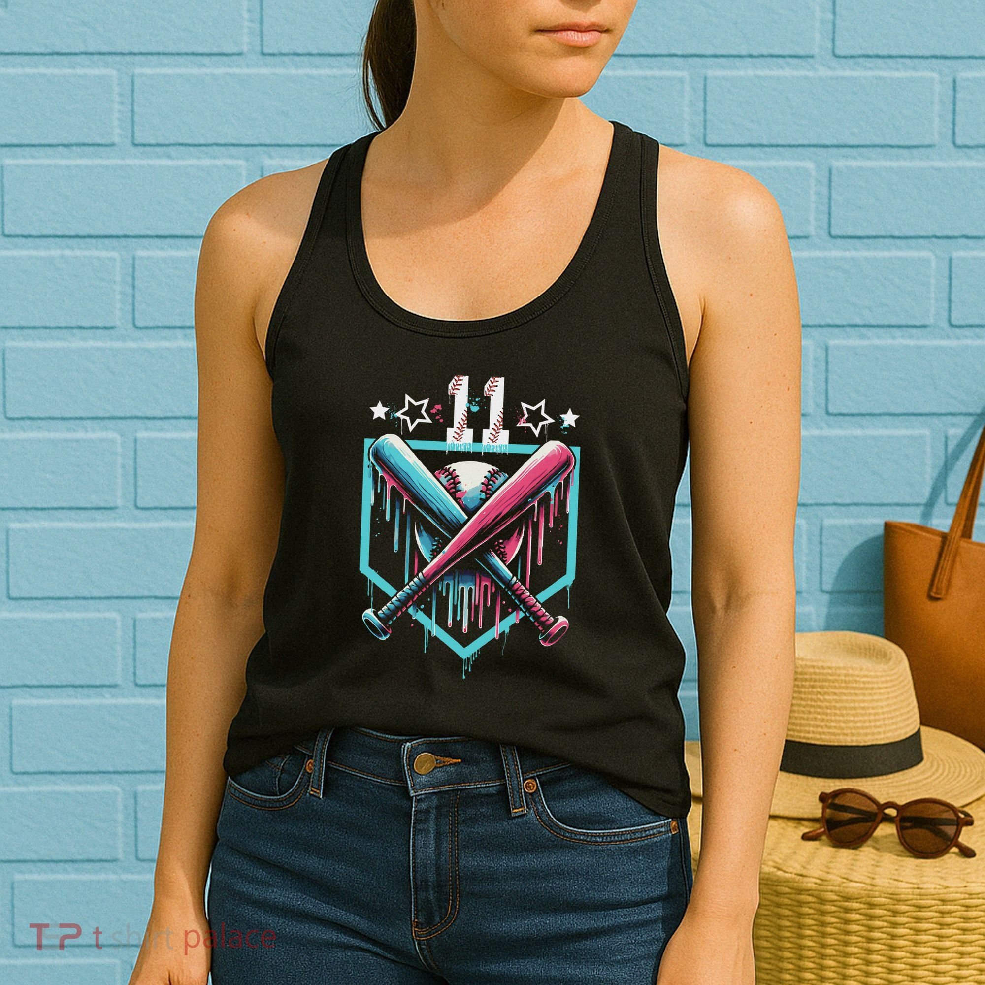 Baseball Drip 11th Birthday Number 11 11 Year Old Women's Tank Top