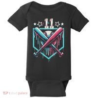 Baseball Drip 11th Birthday Number 11 11 Year Old Baby Bodysuit thumb 0
