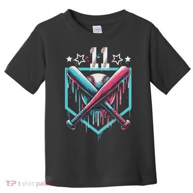 Baseball Drip 11th Birthday Number 11 11 Year Old Toddler T-Shirt