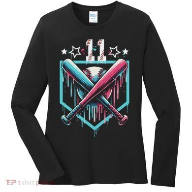 Baseball Drip 11th Birthday Number 11 11 Year Old Women's Long Sleeve Shirt