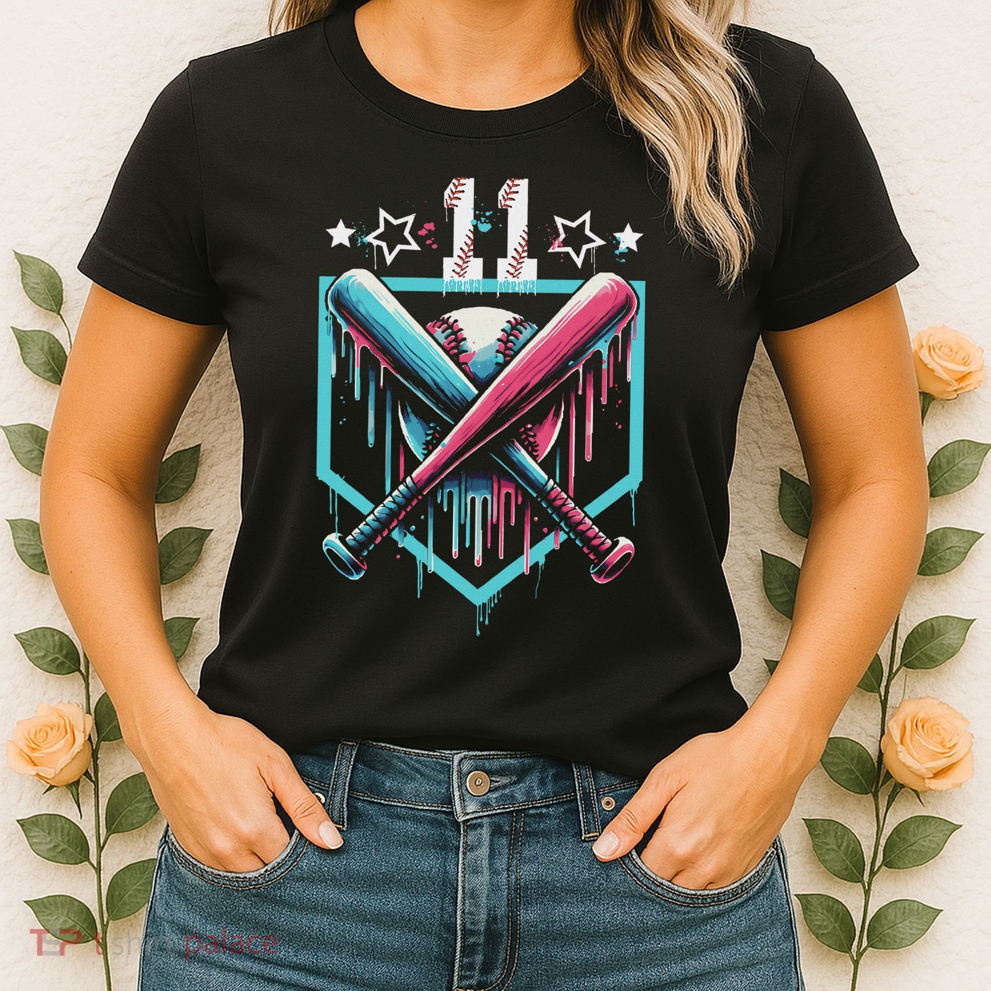 Baseball Drip 11th Birthday Number 11 11 Year Old Women's T-Shirt