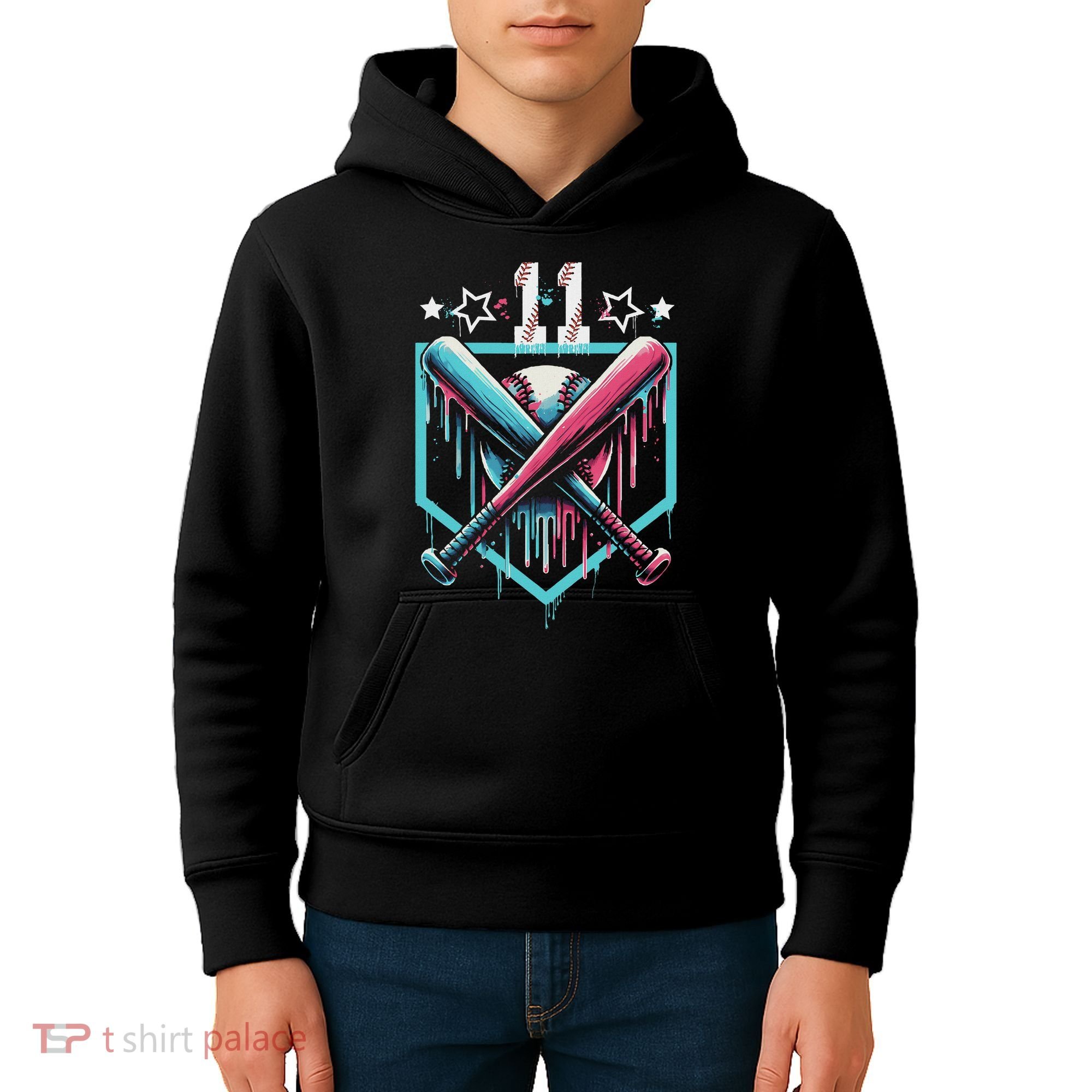 Baseball Drip 11th Birthday Number 11 11 Year Old Kids Hoodie