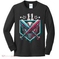 Baseball Drip 11th Birthday Number 11 11 Year Old Kids Long Sleeve Shirt thumb 0