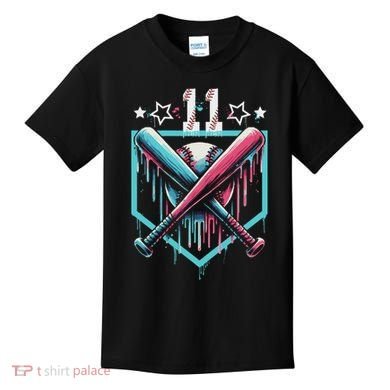 Baseball Drip 11th Birthday Number 11 11 Year Old Kids T-Shirt