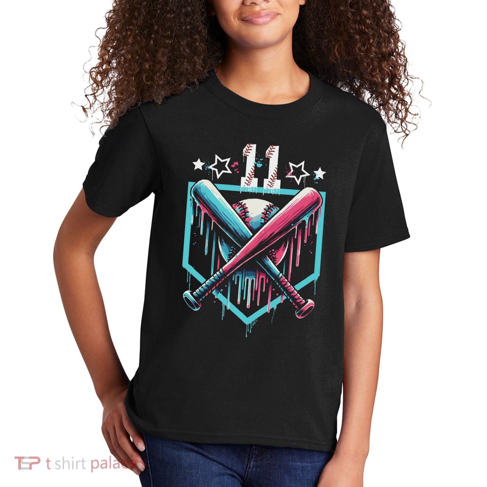 Baseball Drip 11th Birthday Number 11 11 Year Old Kids T-Shirt