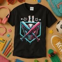 Baseball Drip 11th Birthday Number 11 11 Year Old Kids T-Shirt thumb 3