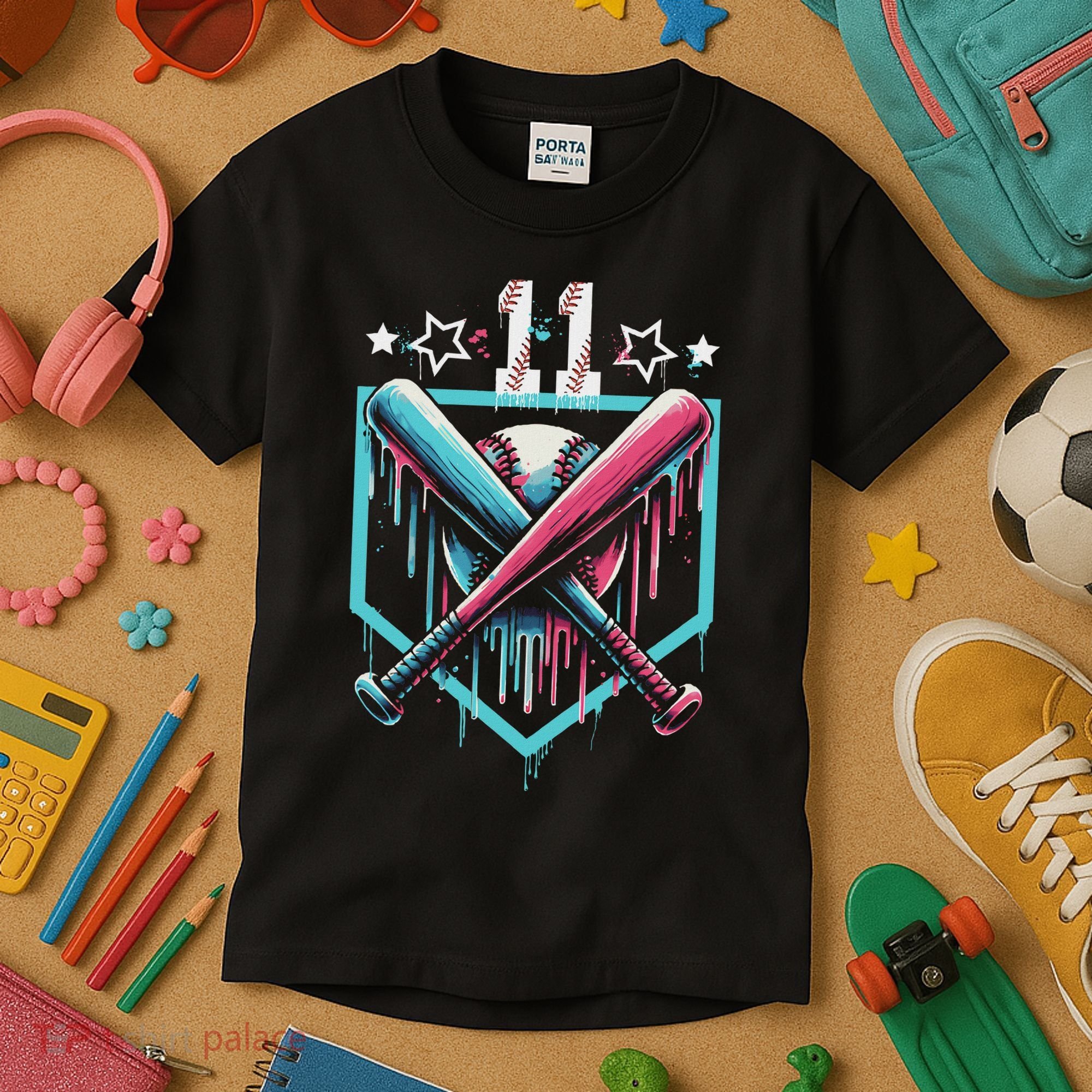 Baseball Drip 11th Birthday Number 11 11 Year Old Kids T-Shirt