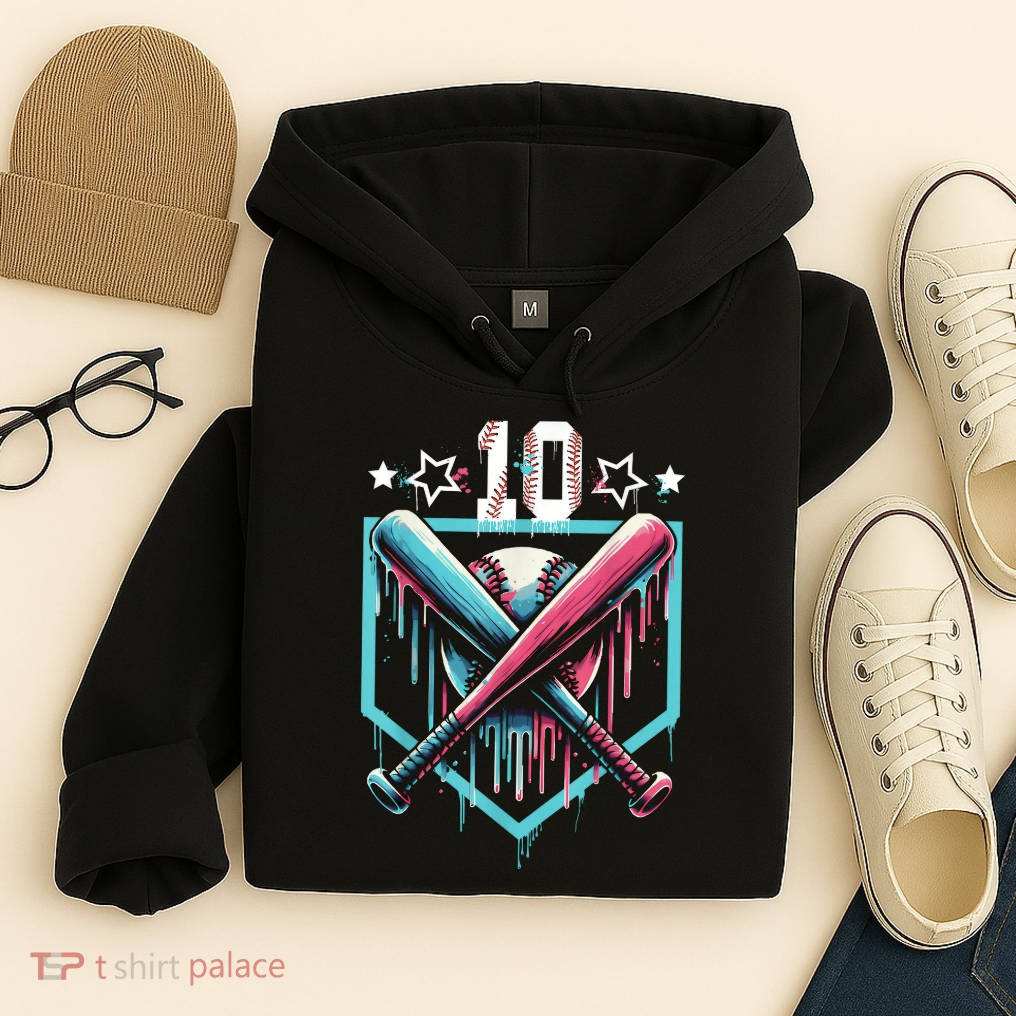 Baseball Drip 10th Birthday Boy Number 10 10 Year Old  Hoodie