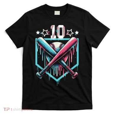 Baseball Drip 10th Birthday Boy Number 10 10 Year Old  T-Shirt