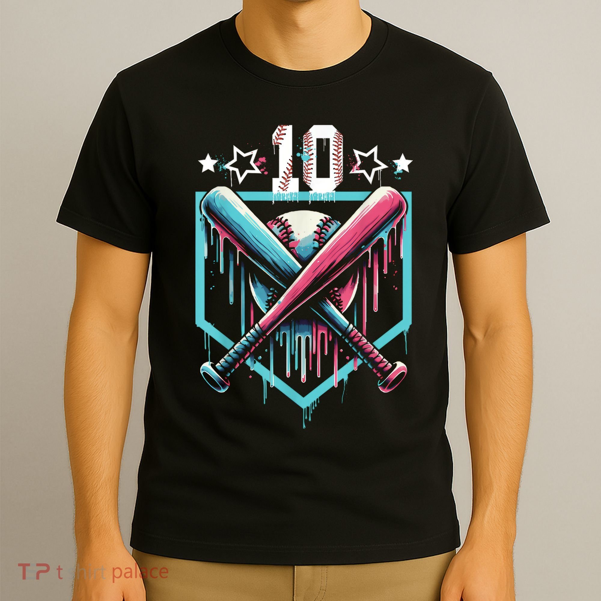 Baseball Drip 10th Birthday Boy Number 10 10 Year Old  T-Shirt