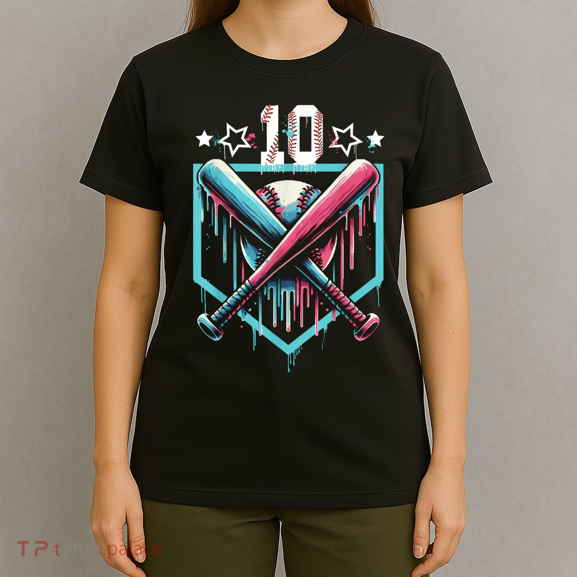 Baseball Drip 10th Birthday Boy Number 10 10 Year Old  T-Shirt