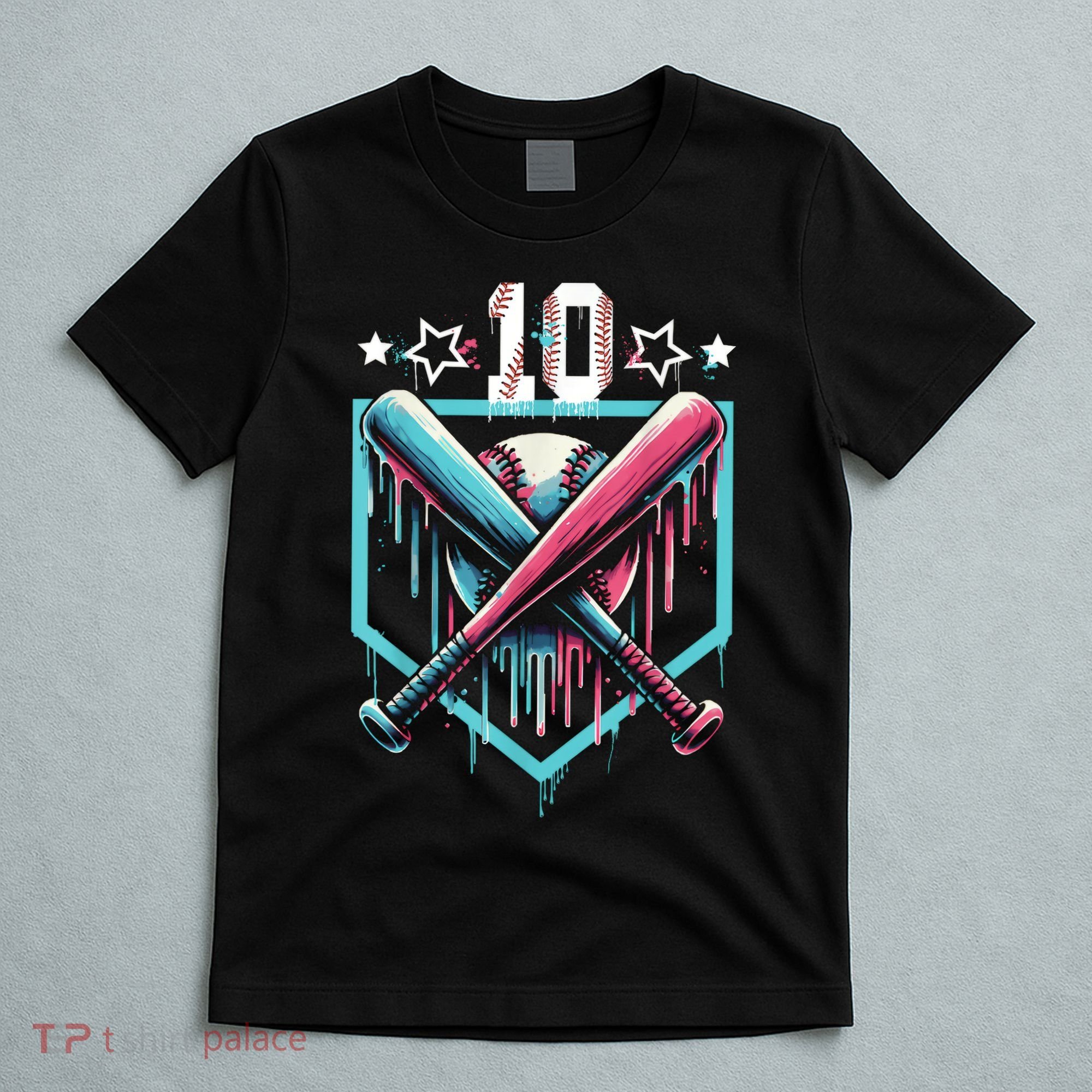 Baseball Drip 10th Birthday Boy Number 10 10 Year Old  T-Shirt