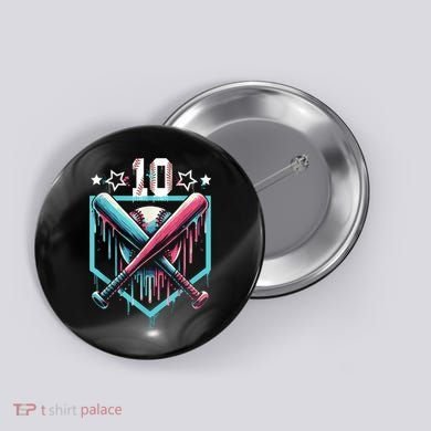 Baseball Drip 10th Birthday Boy Number 10 10 Year Old  Button