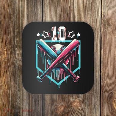 Baseball Drip 10th Birthday Boy Number 10 10 Year Old  Coaster