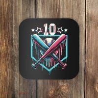 Baseball Drip 10th Birthday Boy Number 10 10 Year Old  Coaster thumb 0