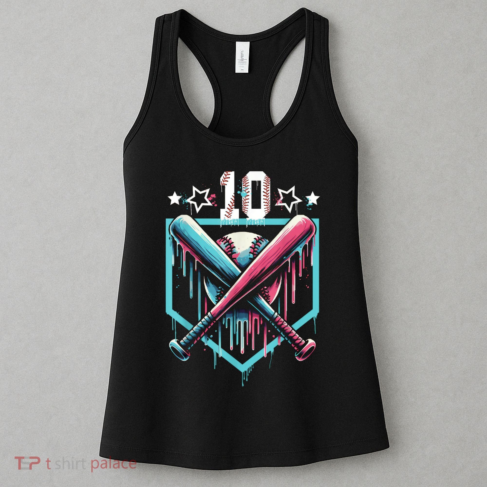 Baseball Drip 10th Birthday Boy Number 10 10 Year Old  Women's Tank Top