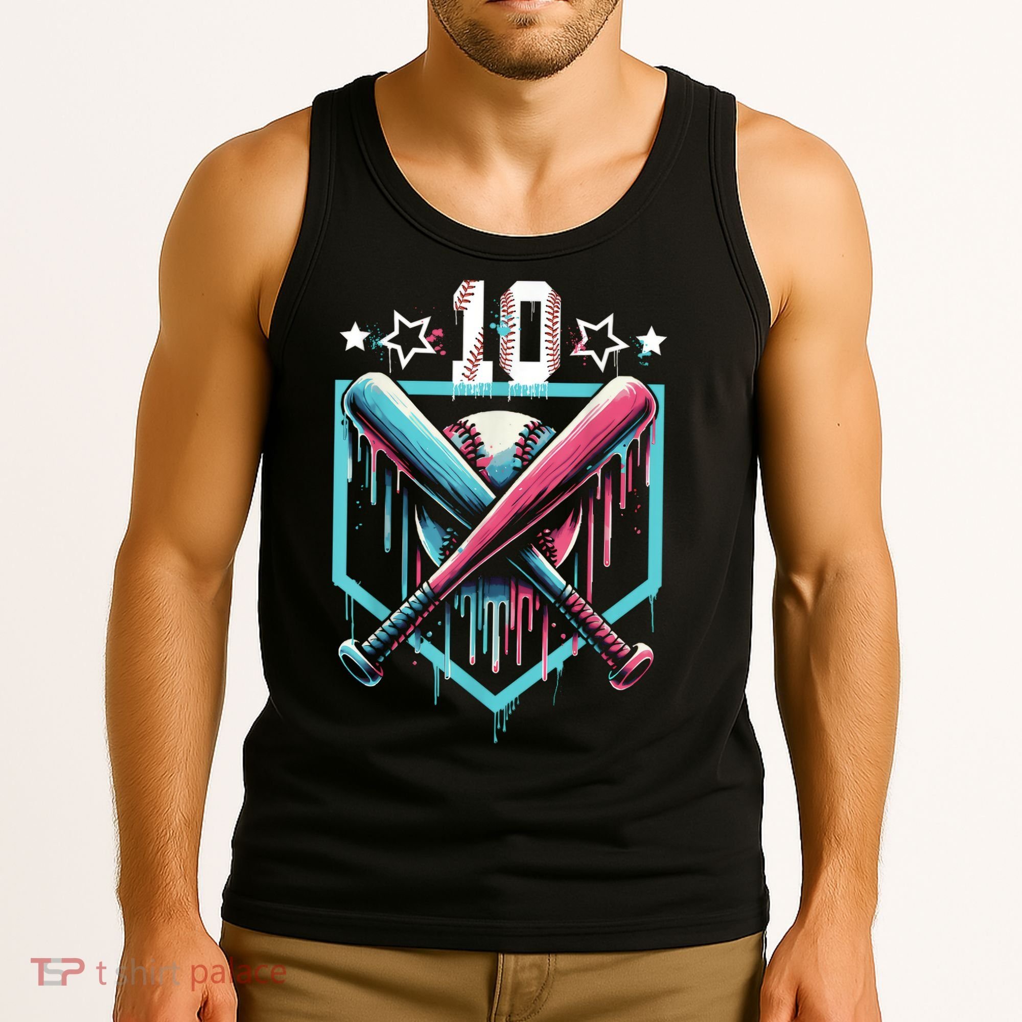 Baseball Drip 10th Birthday Boy Number 10 10 Year Old  Tank Top