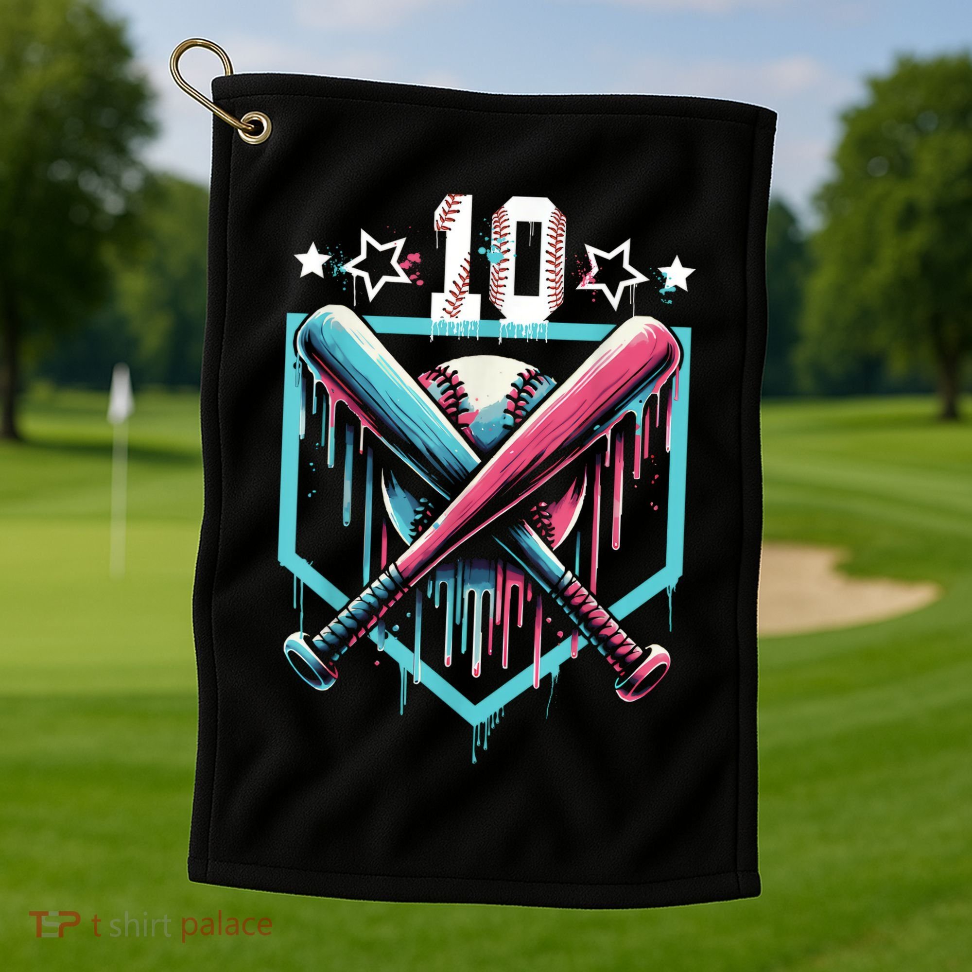 Baseball Drip 10th Birthday Boy Number 10 10 Year Old  Golf Towel