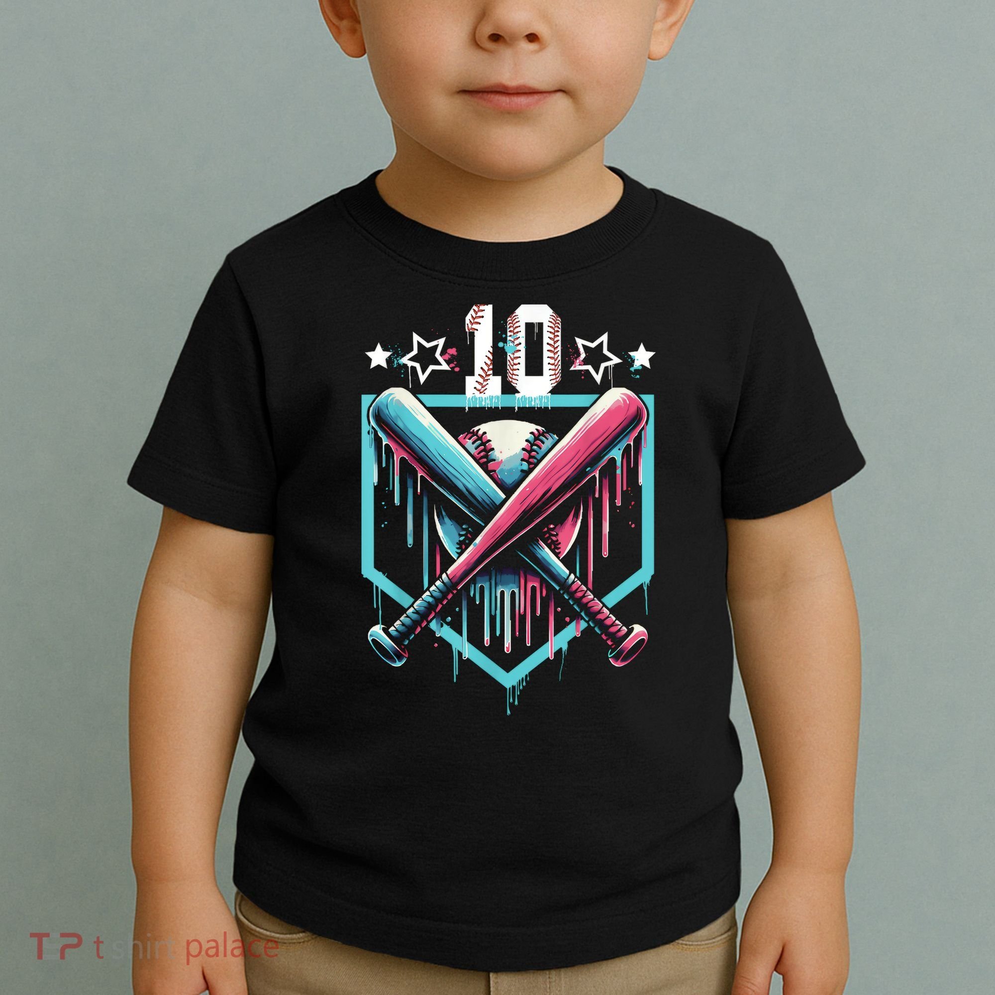 Baseball Drip 10th Birthday Boy Number 10 10 Year Old  Toddler T-Shirt