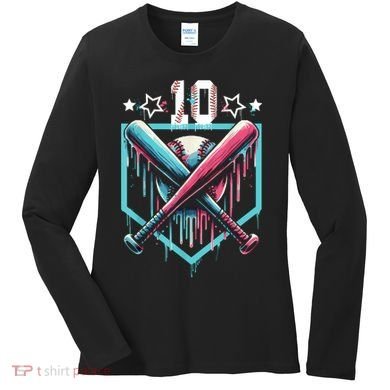 Baseball Drip 10th Birthday Boy Number 10 10 Year Old  Women's Long Sleeve Shirt