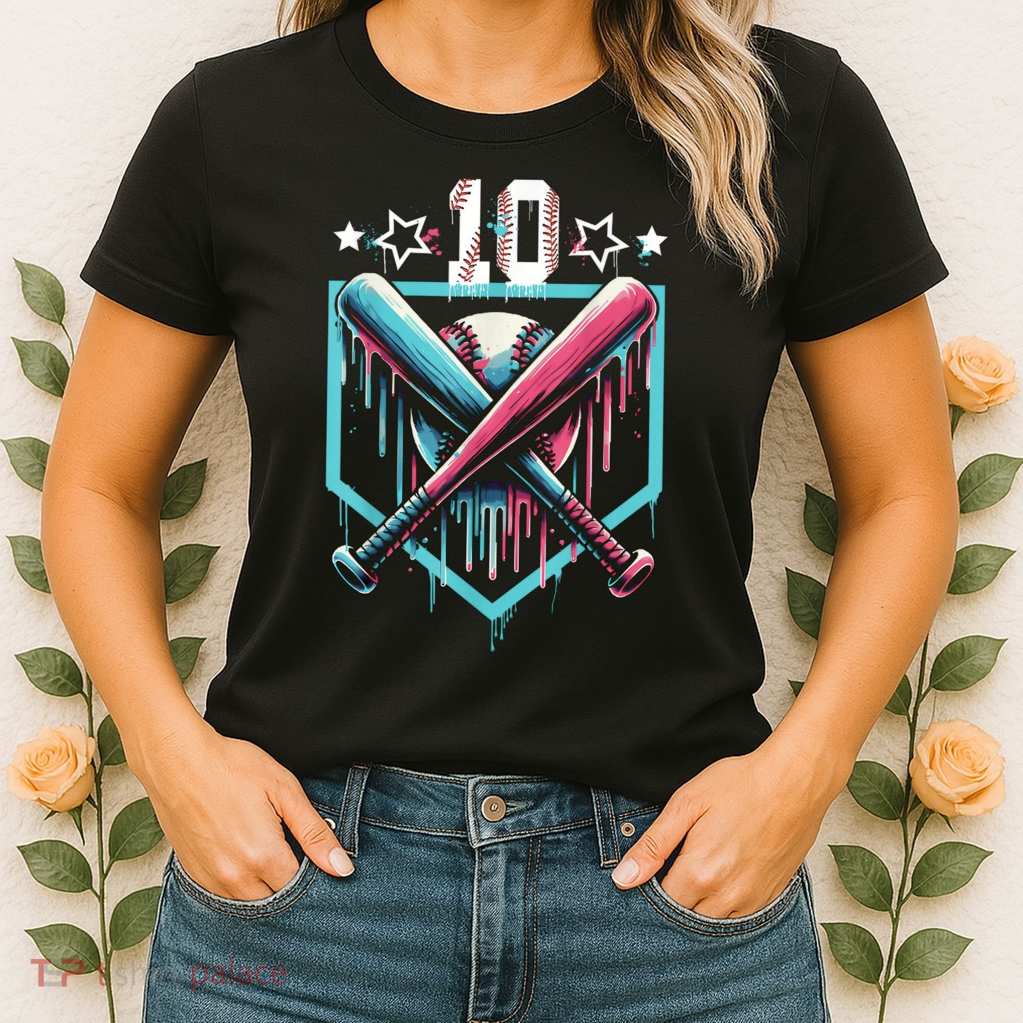 Baseball Drip 10th Birthday Boy Number 10 10 Year Old  Women's T-Shirt