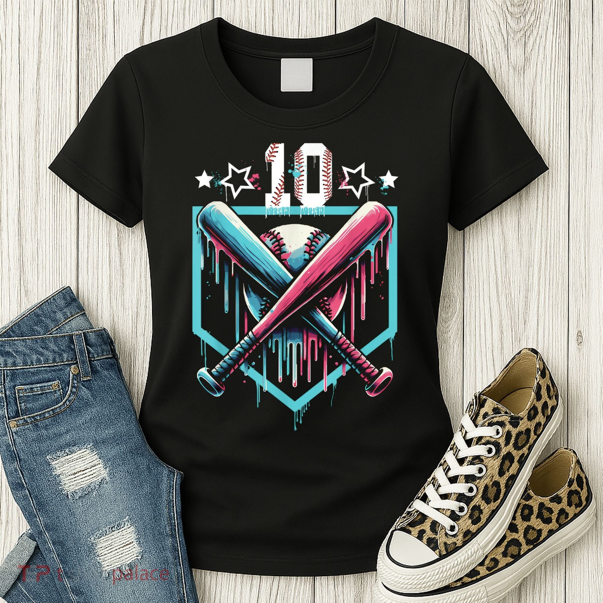 Baseball Drip 10th Birthday Boy Number 10 10 Year Old  Women's T-Shirt