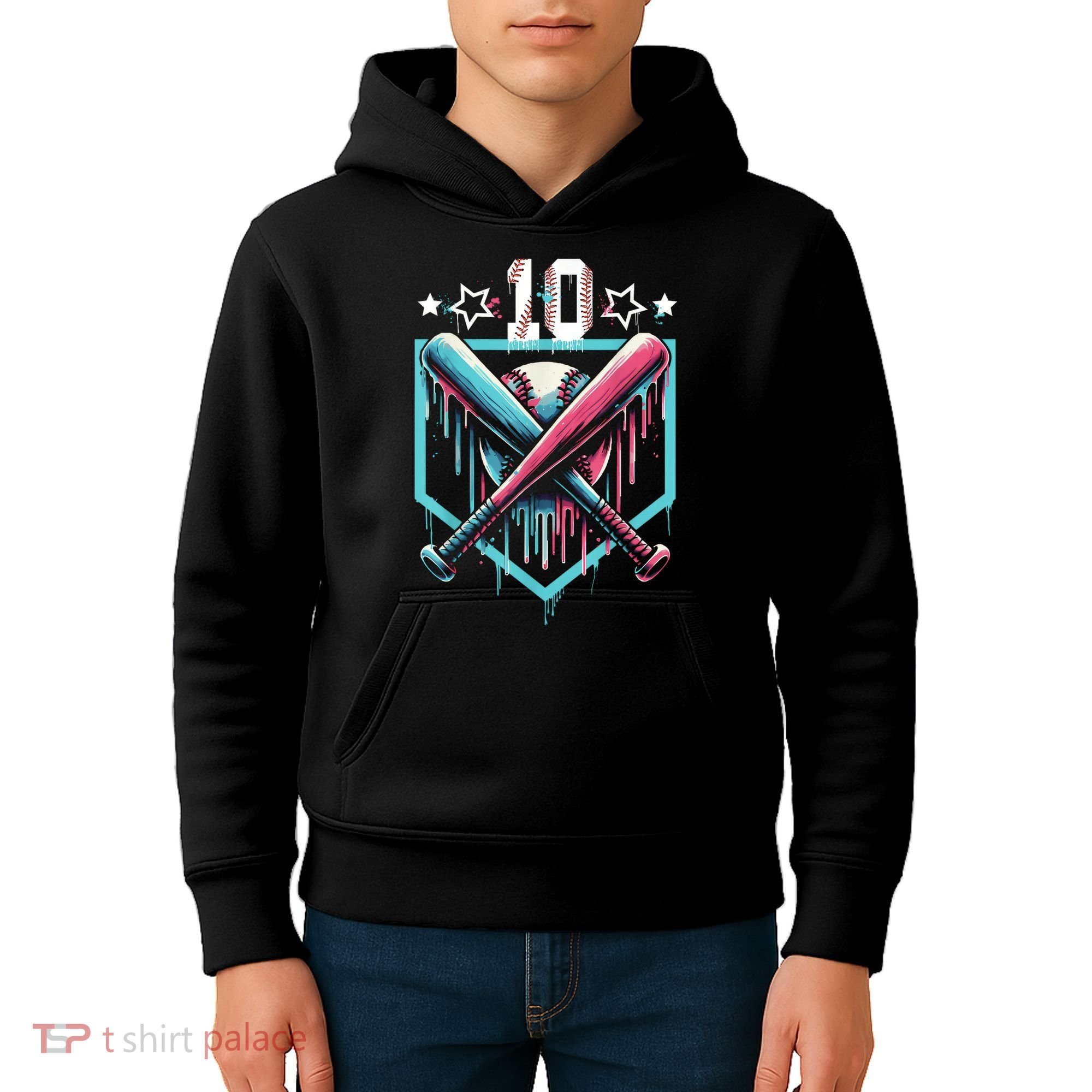 Baseball Drip 10th Birthday Boy Number 10 10 Year Old  Kids Hoodie