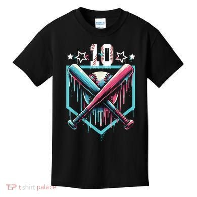Baseball Drip 10th Birthday Boy Number 10 10 Year Old  Kids T-Shirt