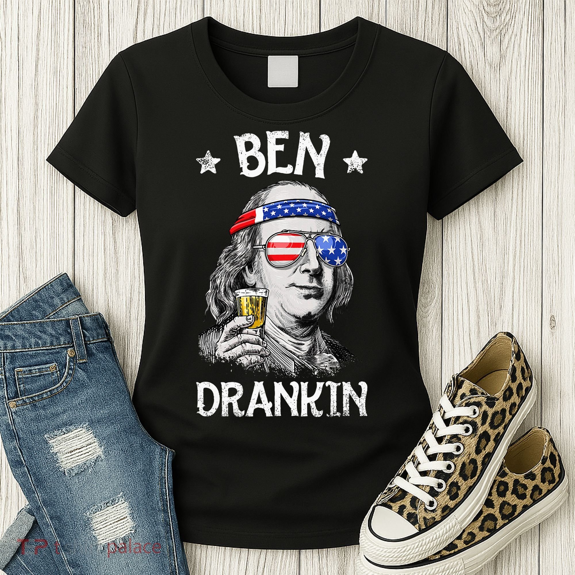 Ben Drankin 4th Of July Benjamin Franklin Usa Flag Women's T-Shirt
