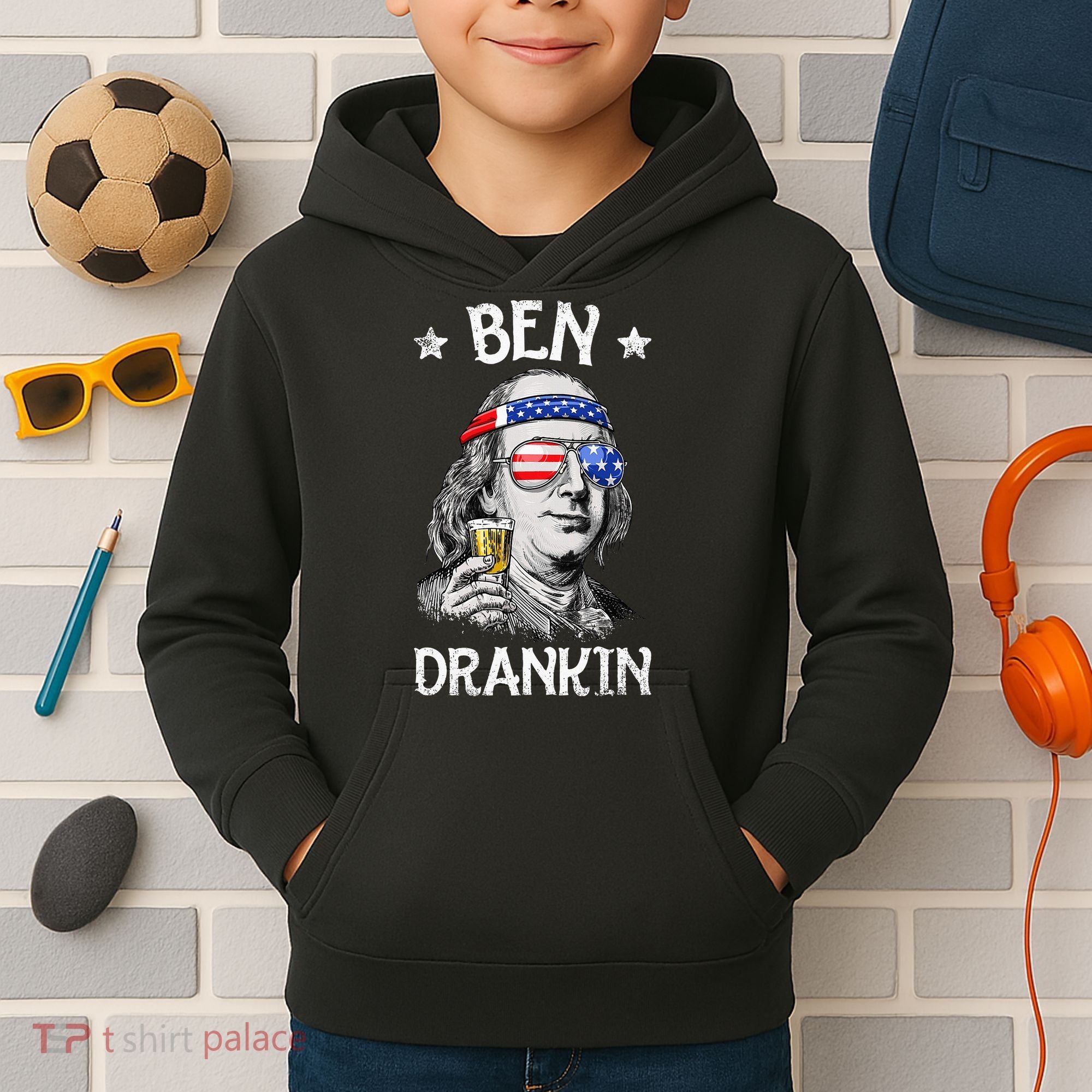 Ben Drankin 4th Of July Benjamin Franklin Usa Flag Kids Hoodie