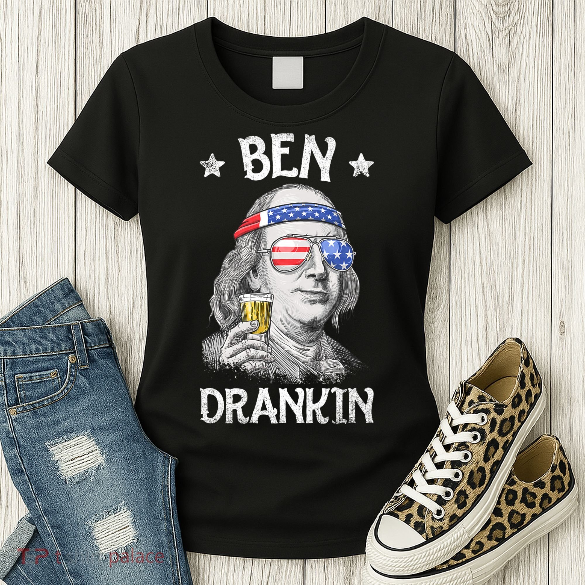 Ben Drankin 4th Of July Benjamin Franklin Usa Flag Women's T-Shirt