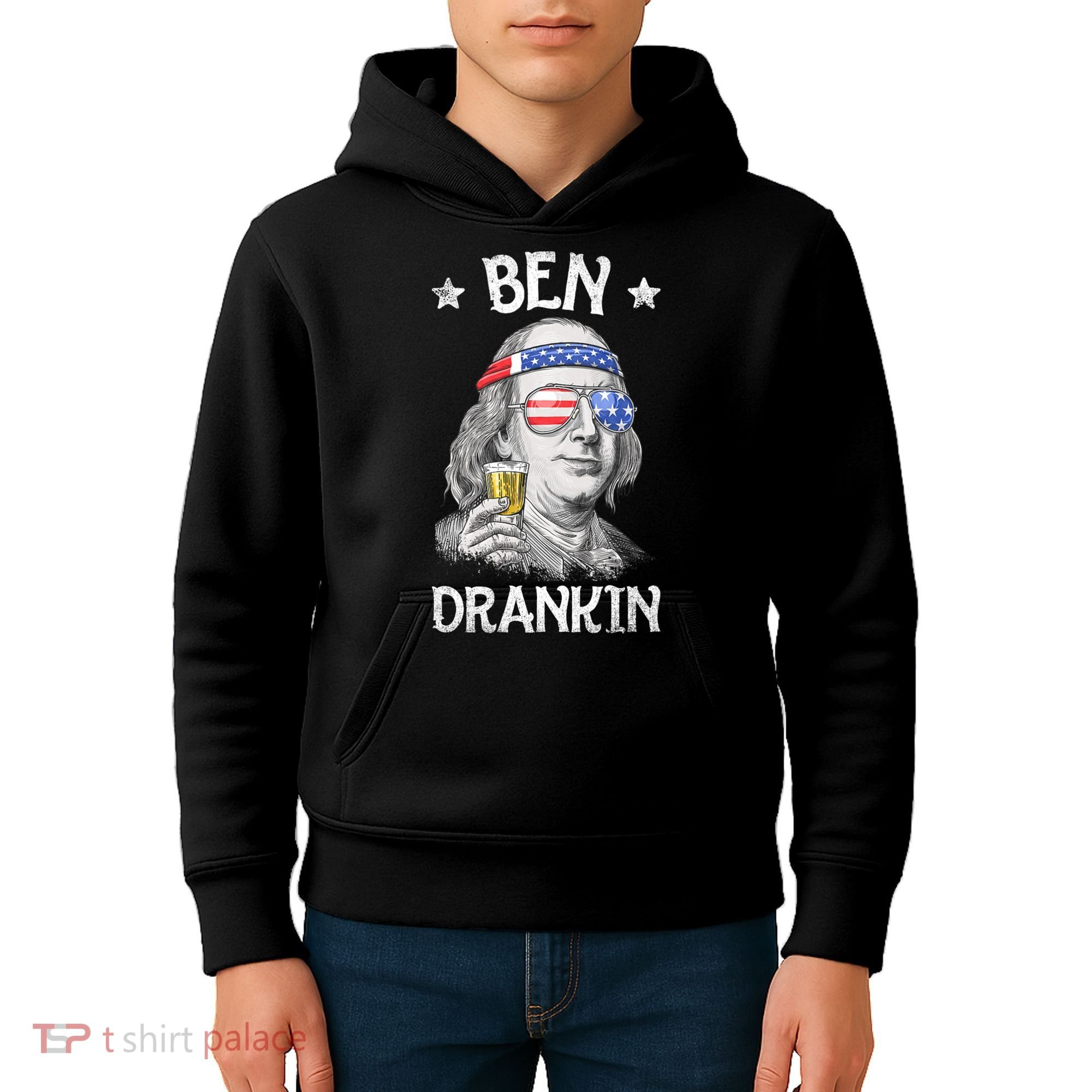 Ben Drankin 4th Of July Benjamin Franklin Usa Flag Kids Hoodie