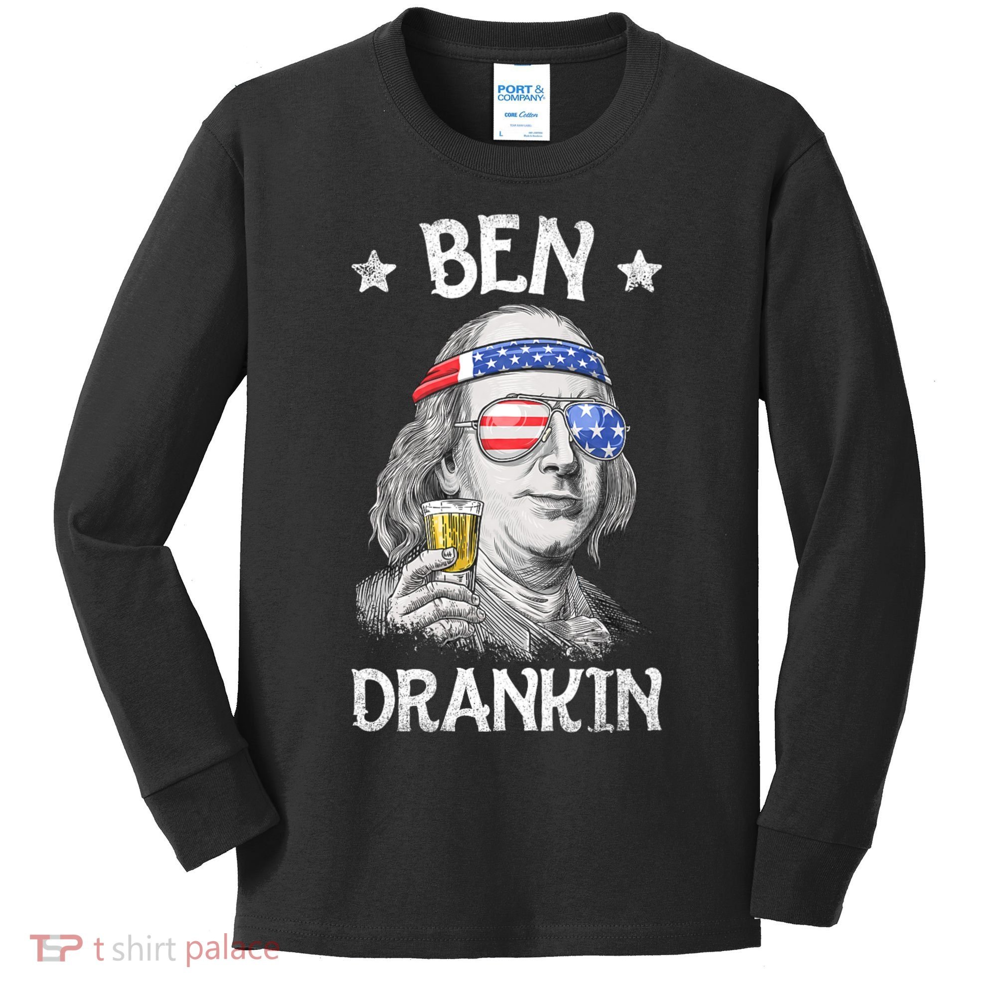 Ben Drankin 4th Of July Benjamin Franklin Usa Flag Kids Long Sleeve Shirt
