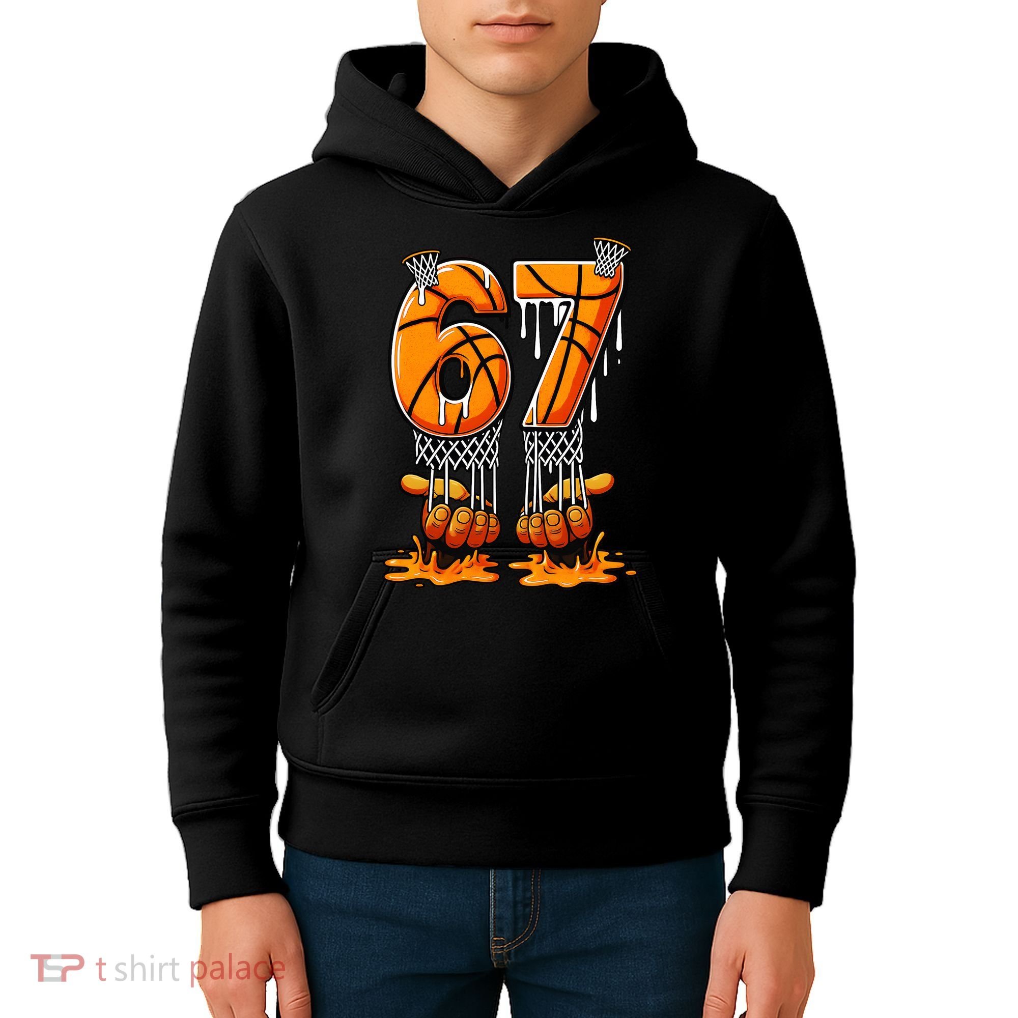 Basketball Drip 67 Six Seven Funny 6-7 Gen Alpha Meme Kids Hoodie