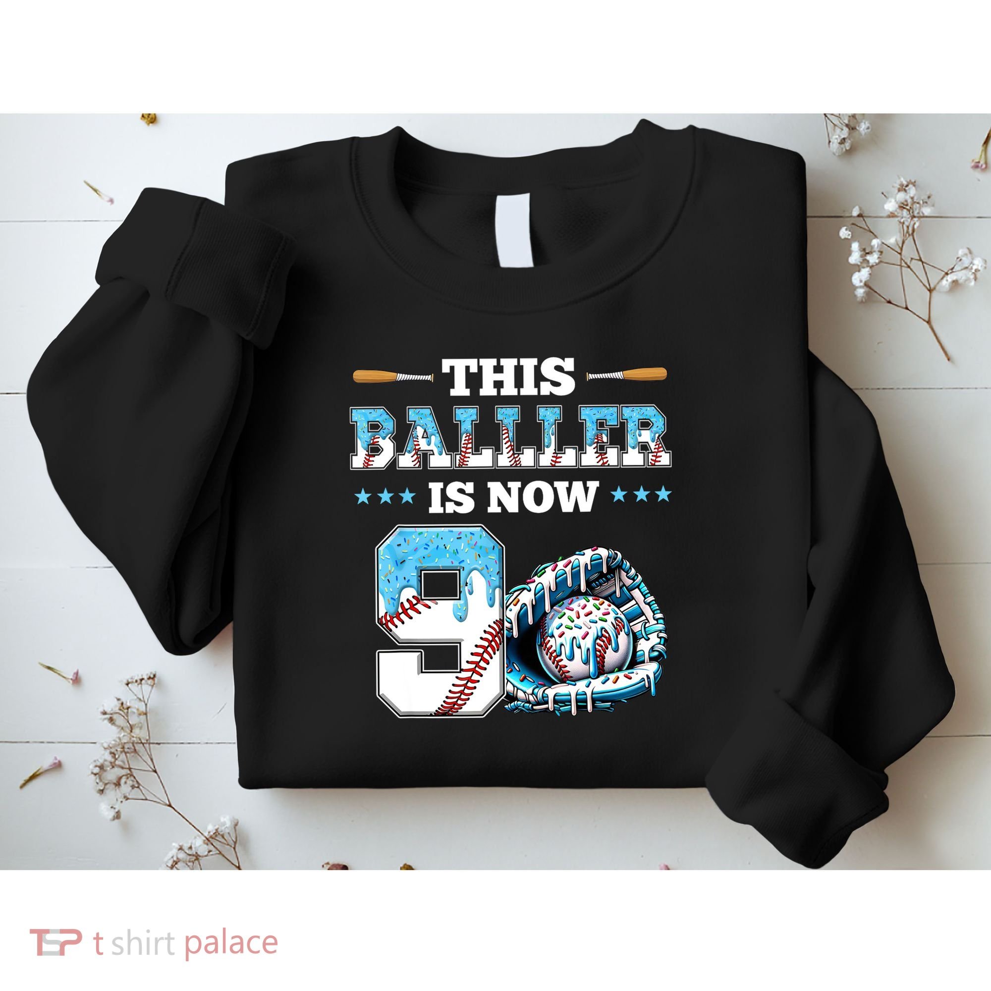 Baseball Drip 9th Birthday Party Boy Sport Fan 9 Years Old  Sweatshirt
