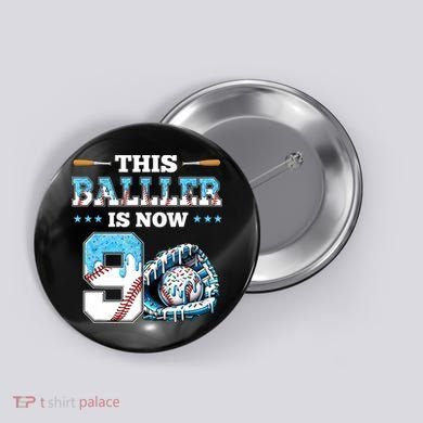 Baseball Drip 9th Birthday Party Boy Sport Fan 9 Years Old  Button